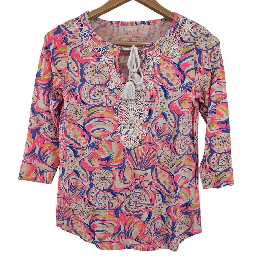 Lilly Pulitzer Holly‎ Top Shell Of A Time Tassels Beach Vacation Pink Purple XS